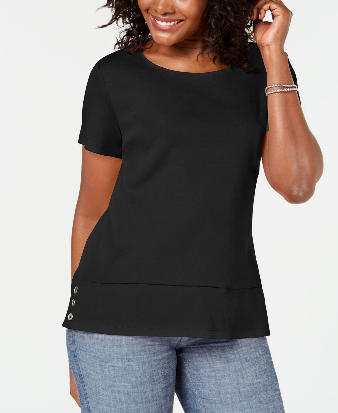 Karen Scott Button Hem Scoop Neck Top