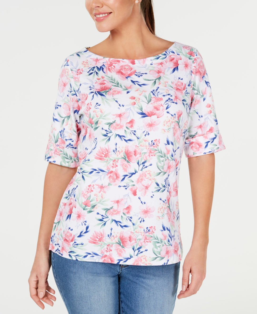 Karen Scott Spring Oasis Boat Neck Top