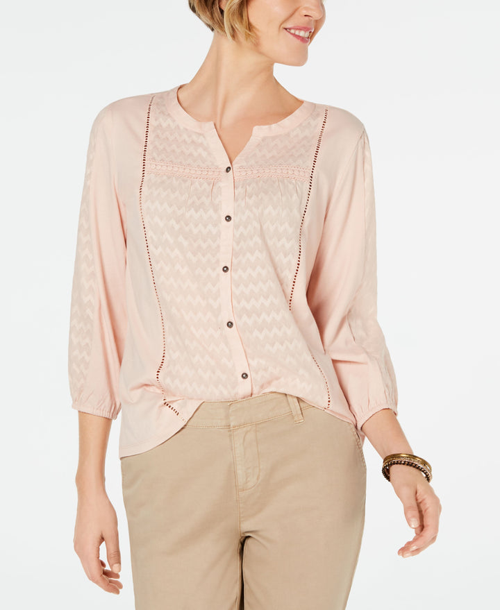 Ladder-Trim Bubble-Sleeve Top