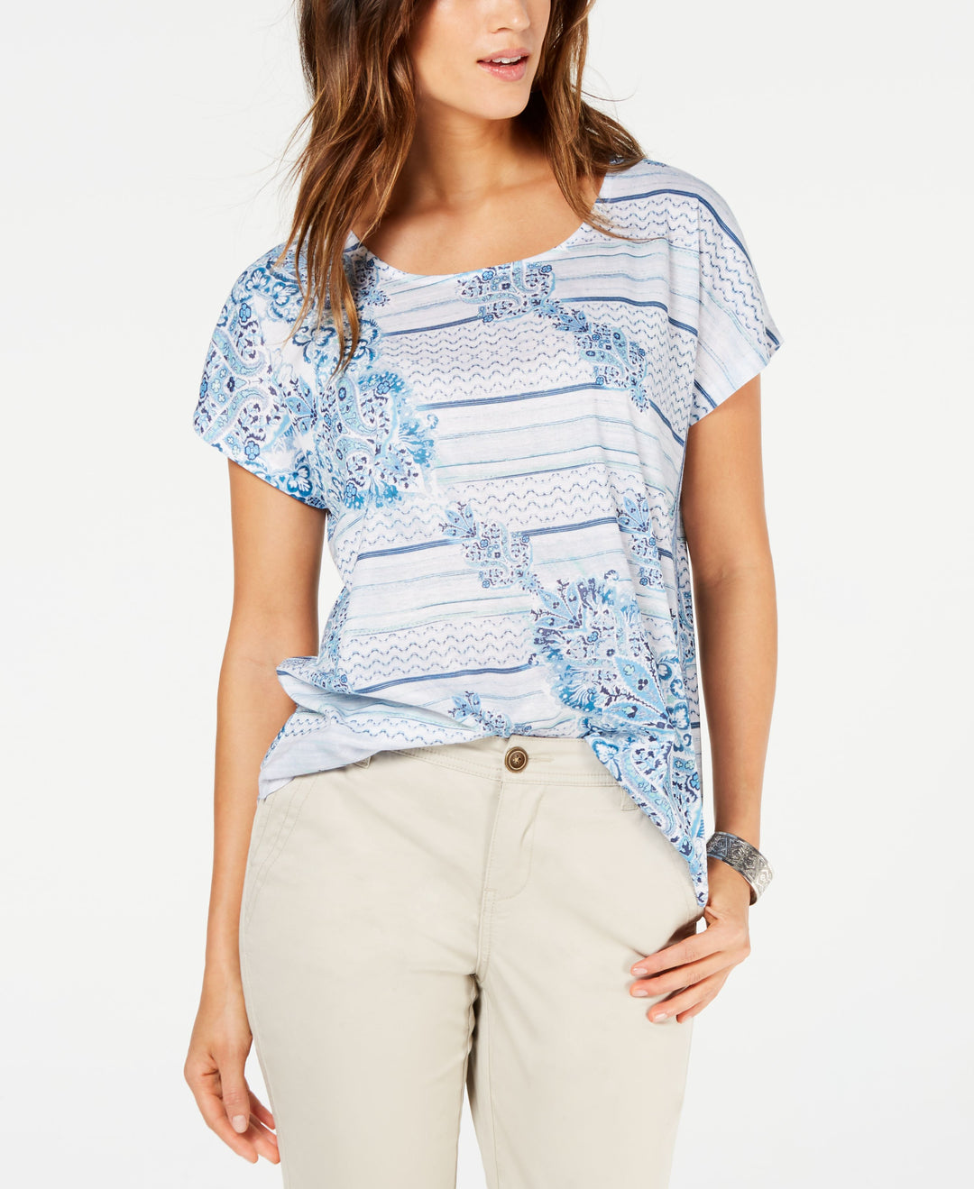 Style & Co Printed Scoop Neck Top0