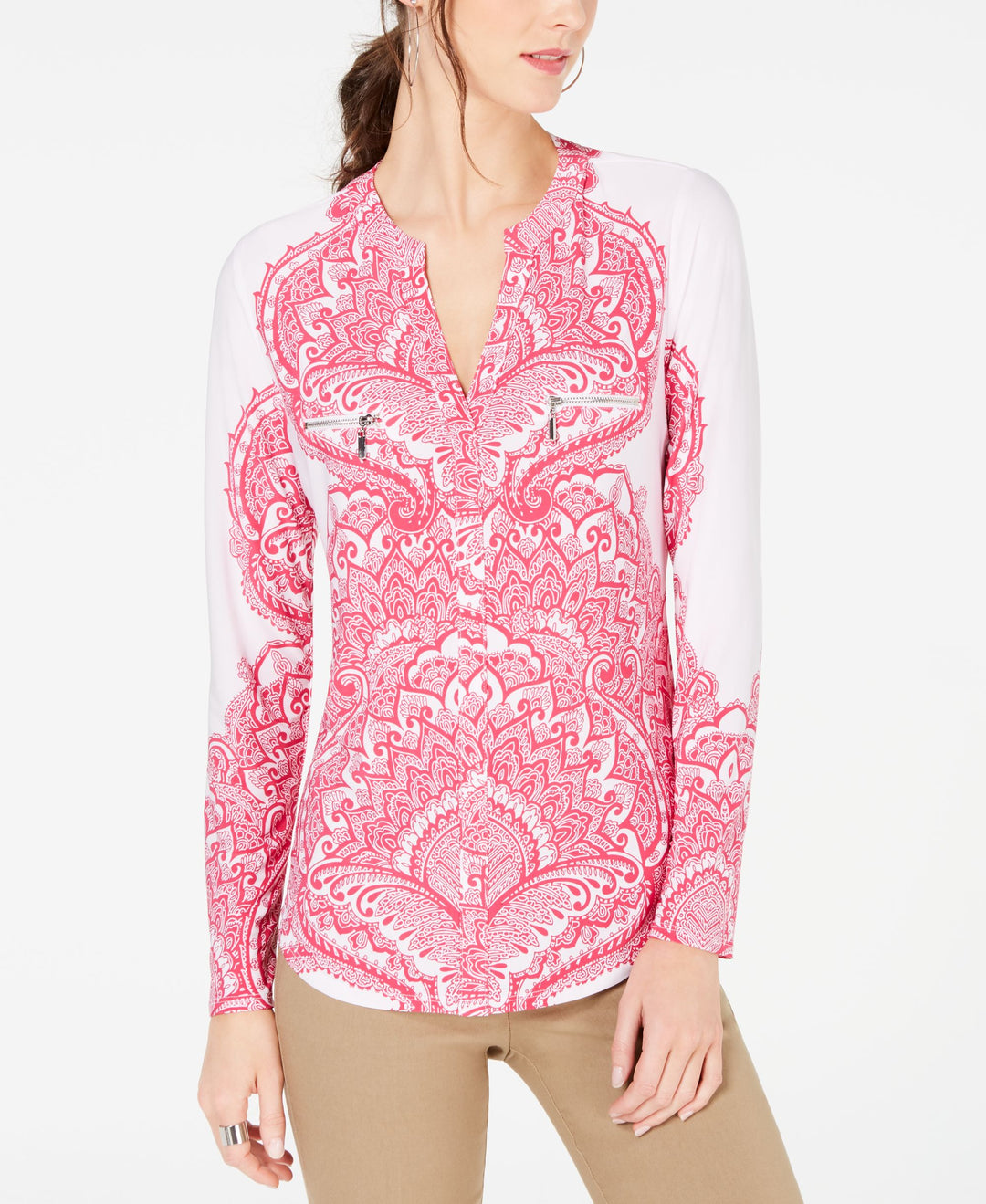 Printed Zip Detail Top