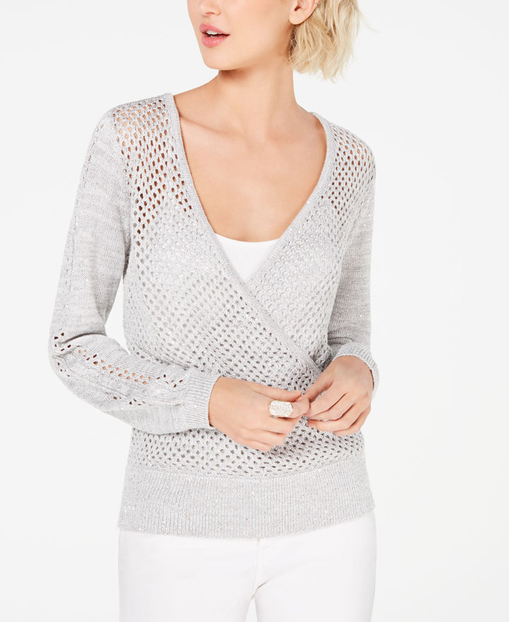 INC Surplice Pointelle Eyelet Sweater