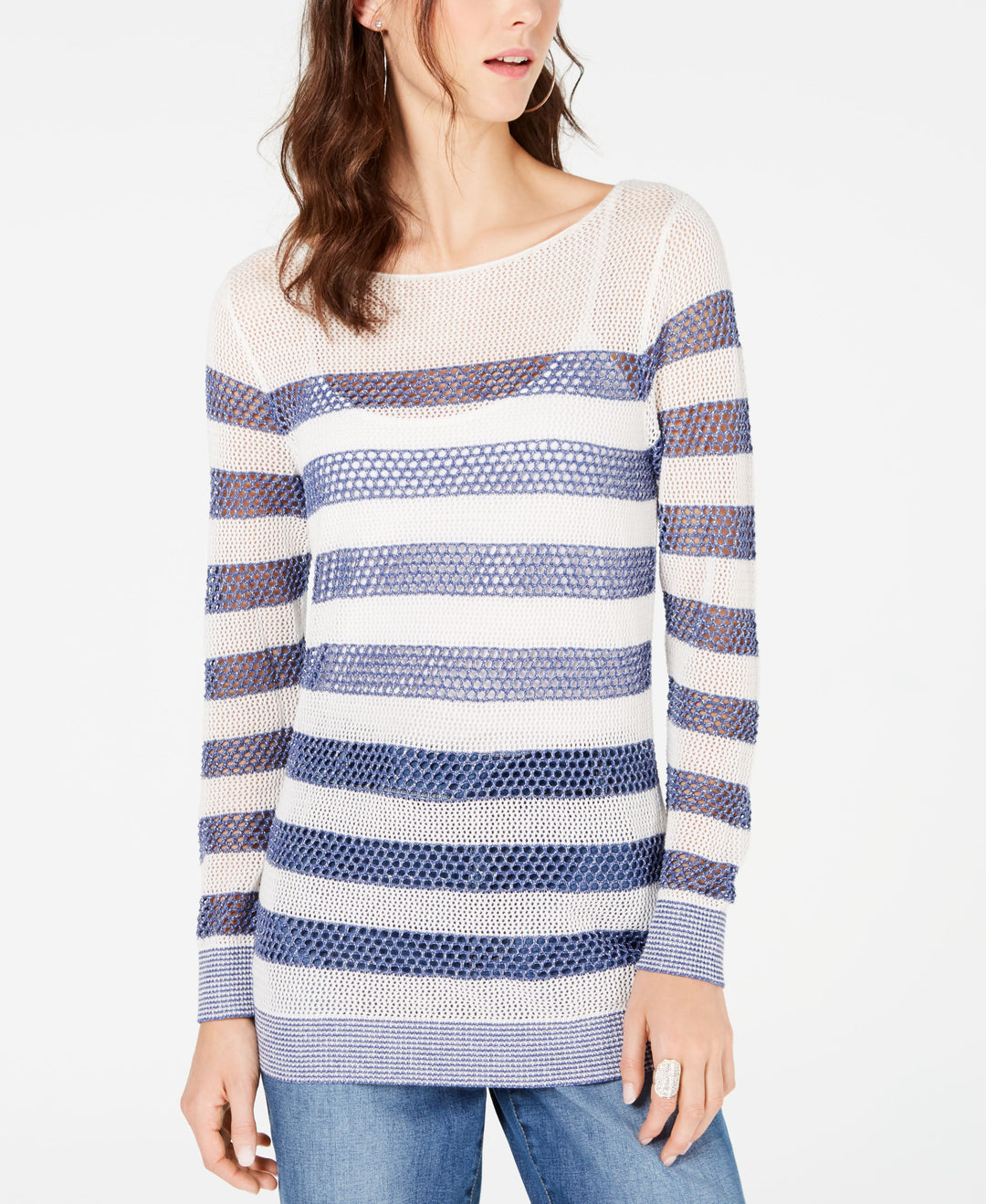 INC Striped Pointelle Sweater
