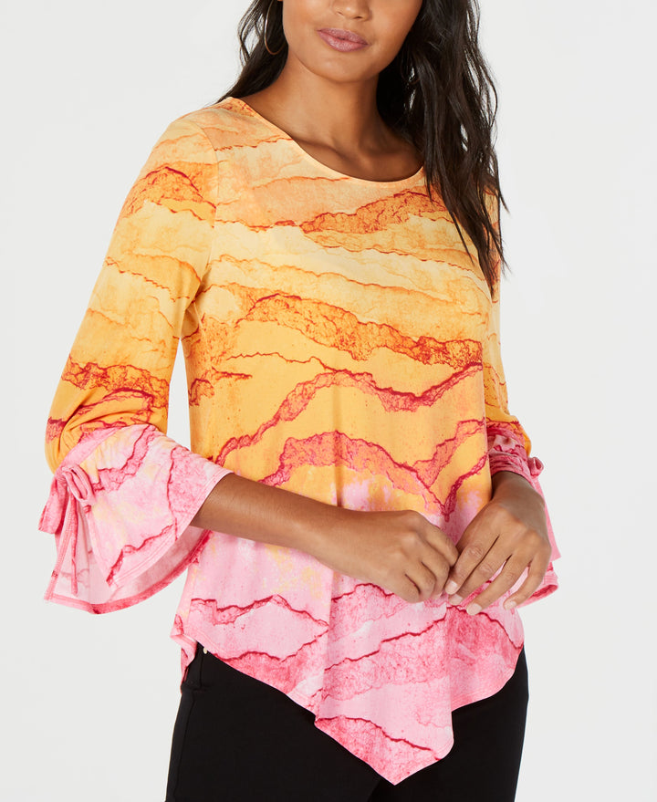 Petite Tie-Sleeve V-Hem Top