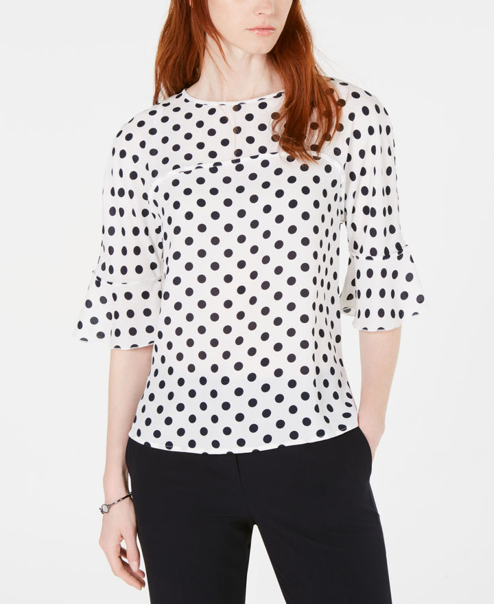 Bar III Polka Dot Ruffle Sleeve Top