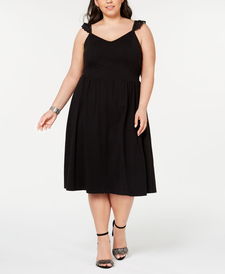 City Studios Trendy Plus Size Lace Trimmed Fit Flare Dress