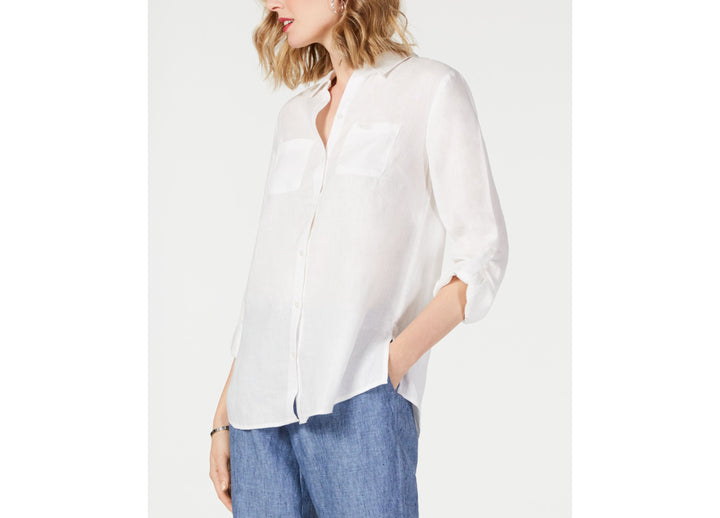 Petite 100% Linen Button-Front Shirt