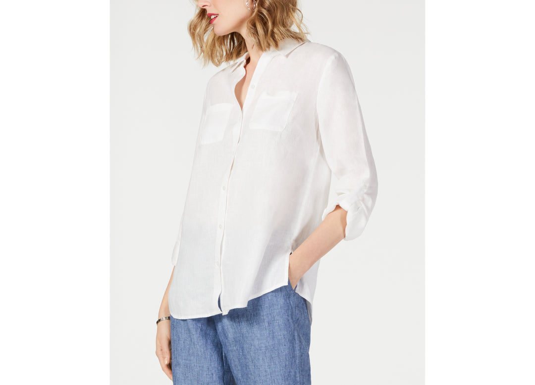 Petite 100% Linen Button-Front Shirt