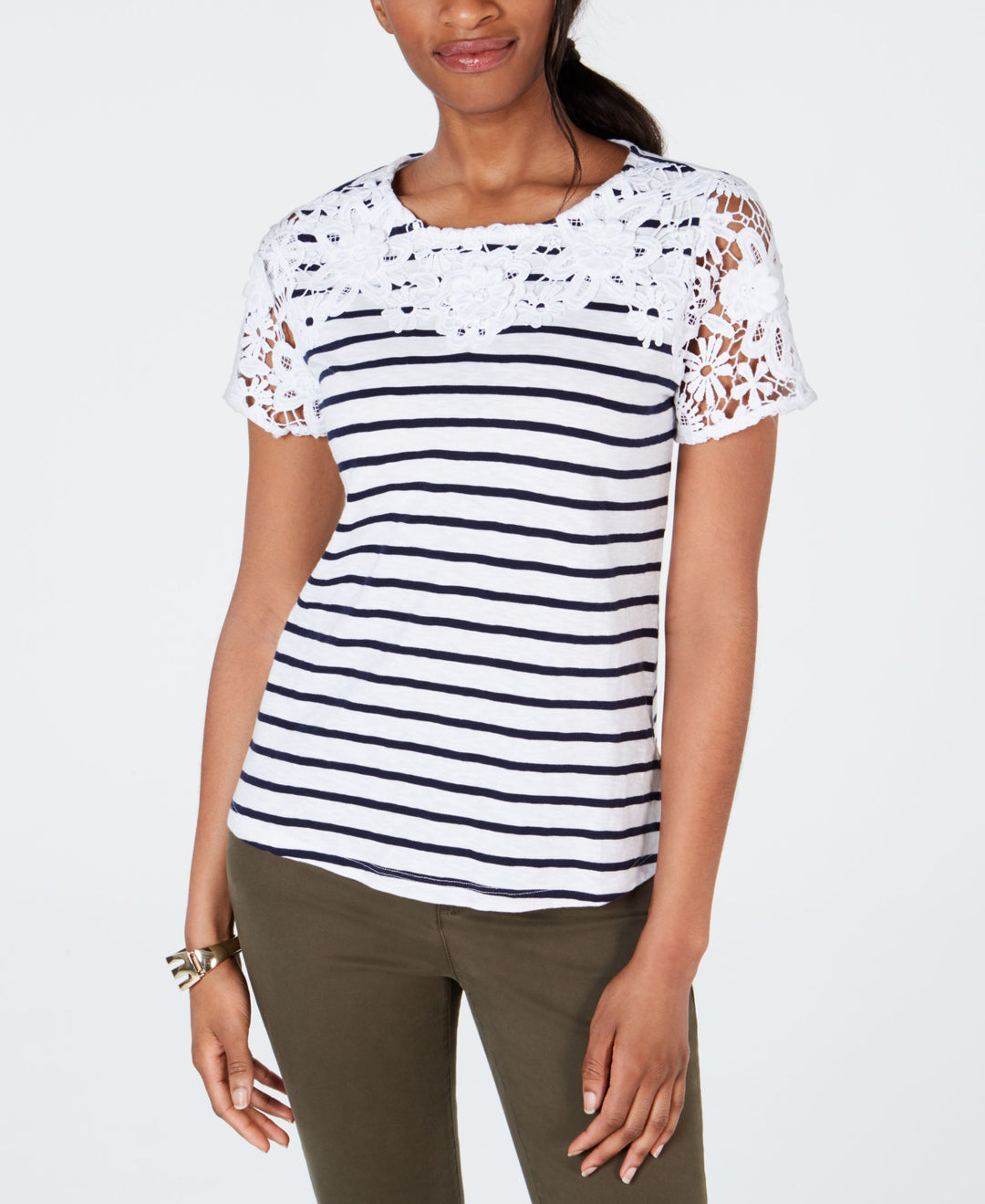 Petite Embroidered Striped Top