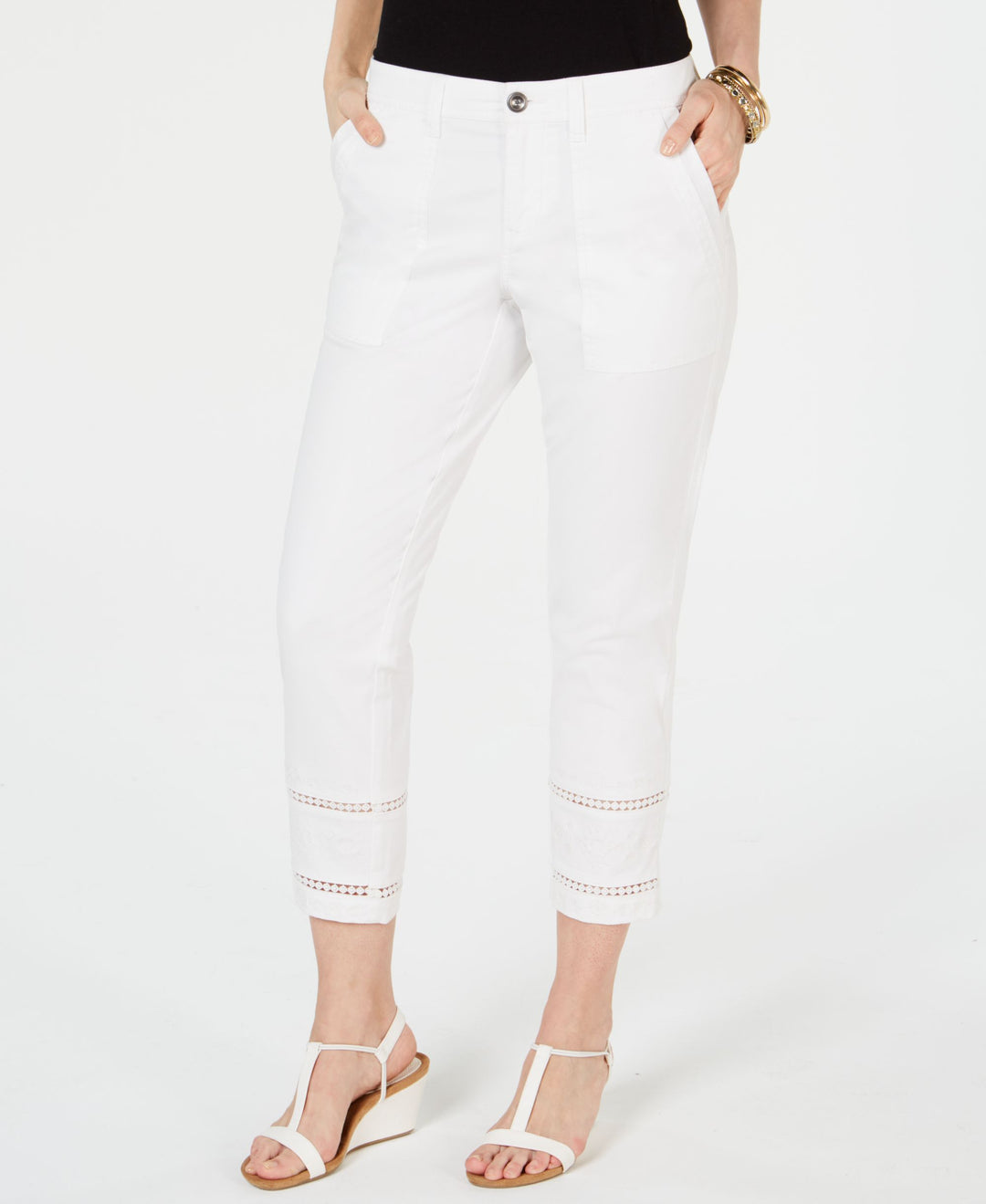 Embroidered-Hem Capri Pants
