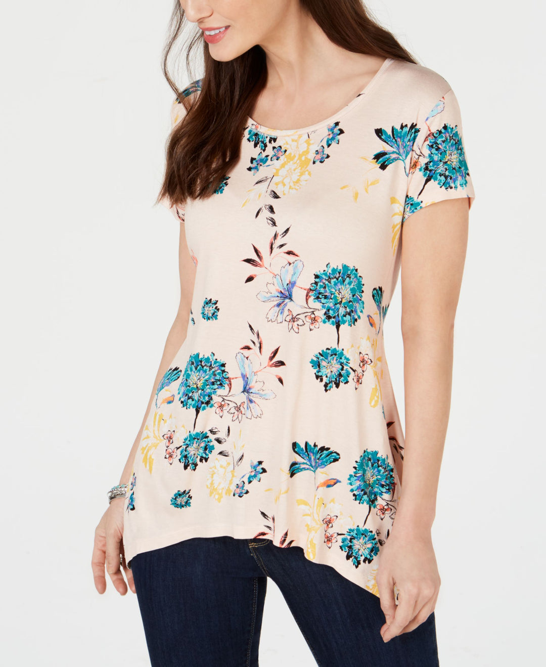 Printed Handkerchief-Hem Top