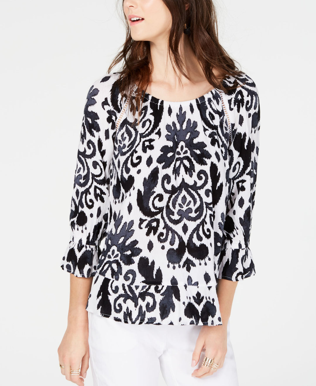 Petite Blouson Sleeve Peasant Top