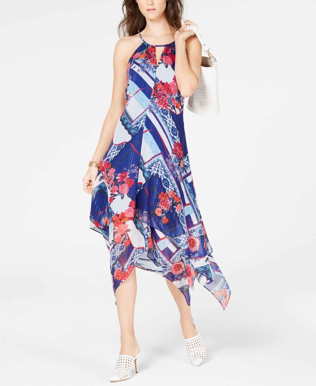 INC Printed Handkerchief-Hem Dress
