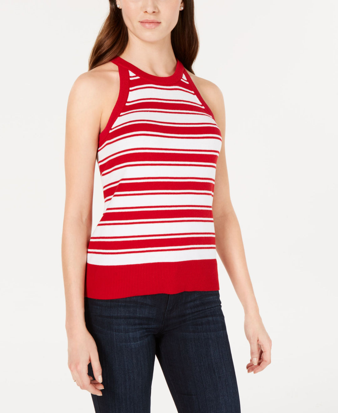 Striped Sweater-Knit Halter Top