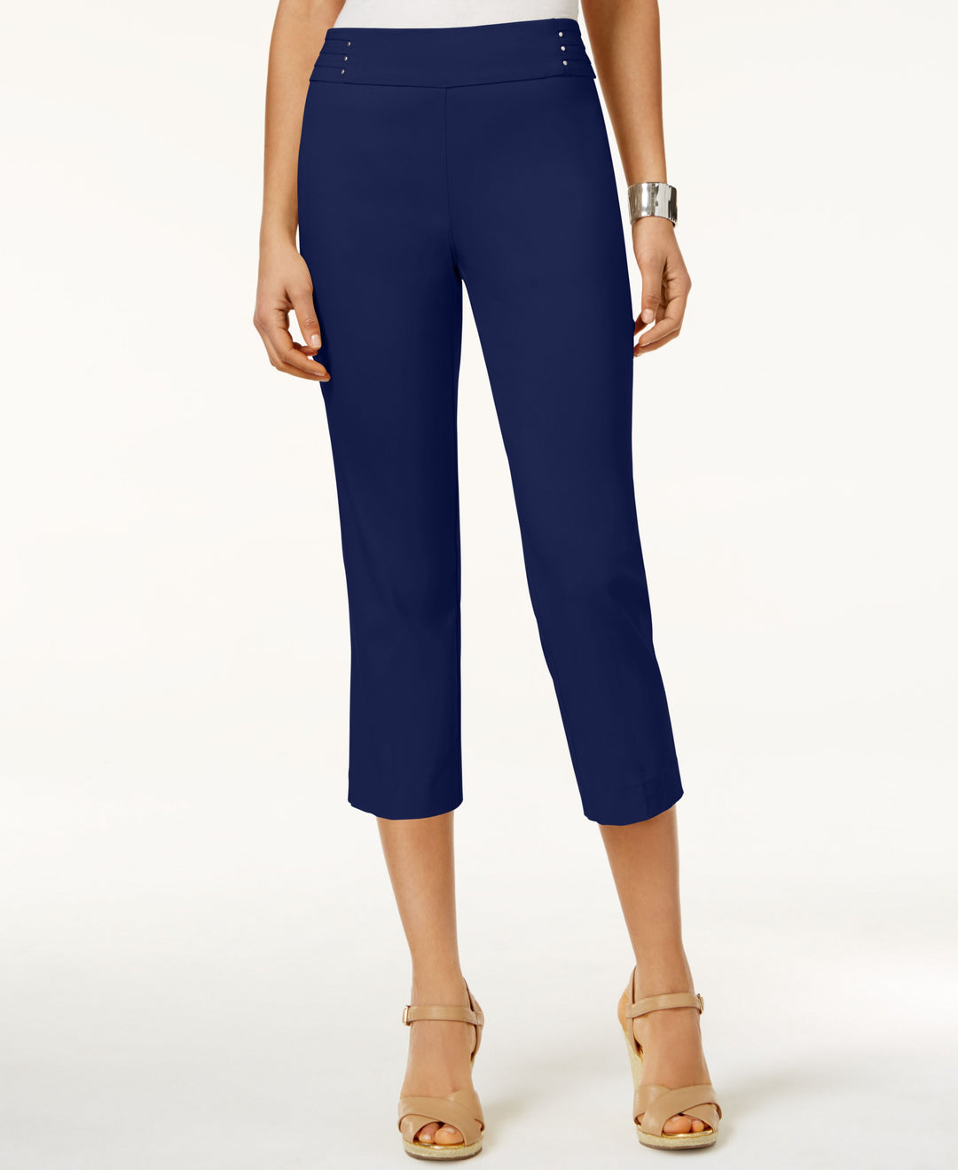 Petite Rivet-Detail Tummy Control Capri Pants