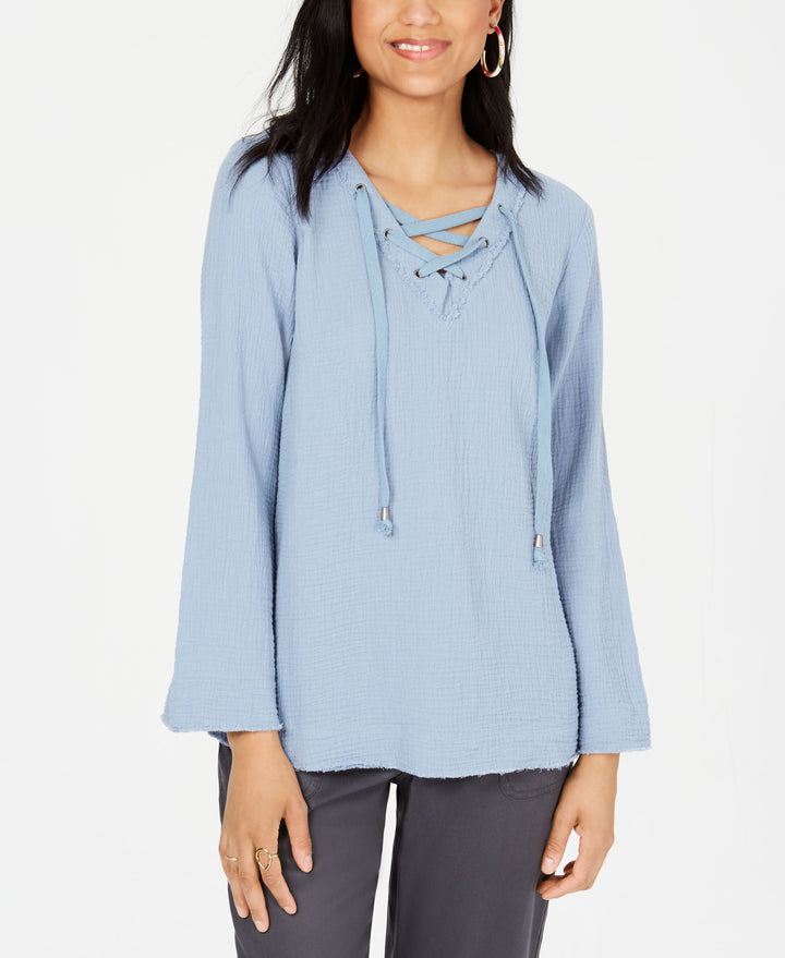 Cotton Lace-Up Textured Top