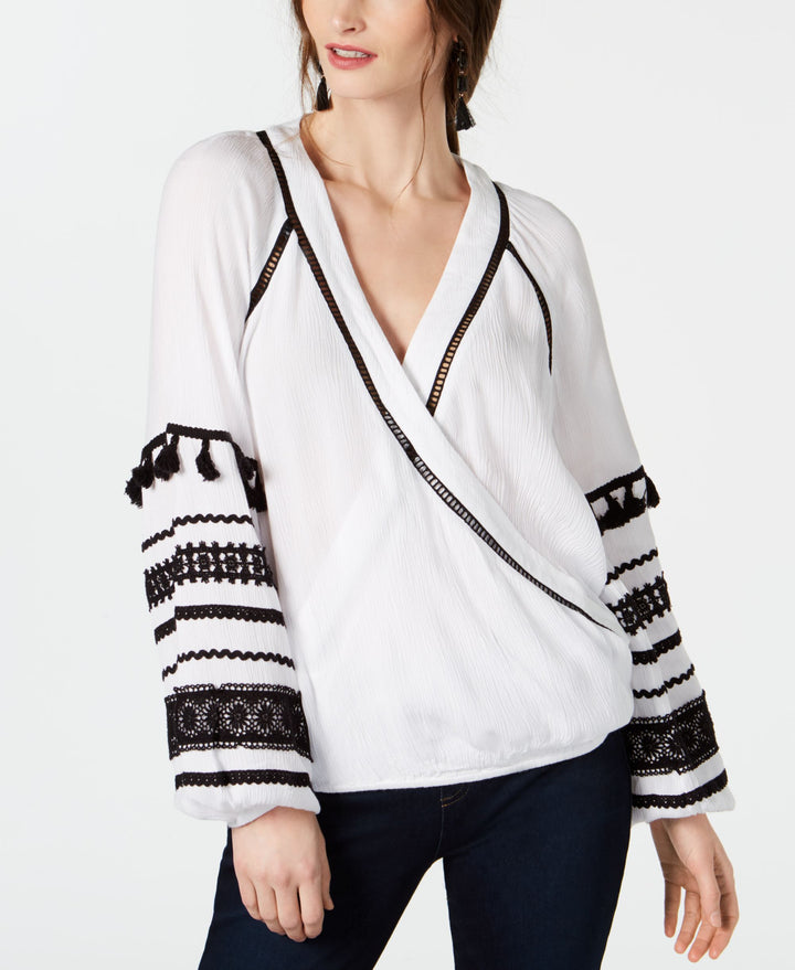 Embroidered Wrap Top