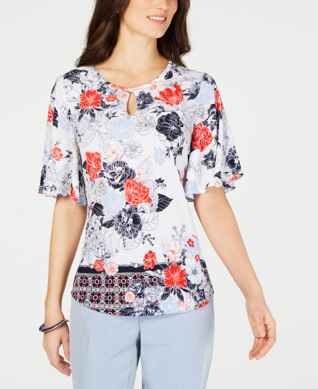 Petite Printed Keyhole Top