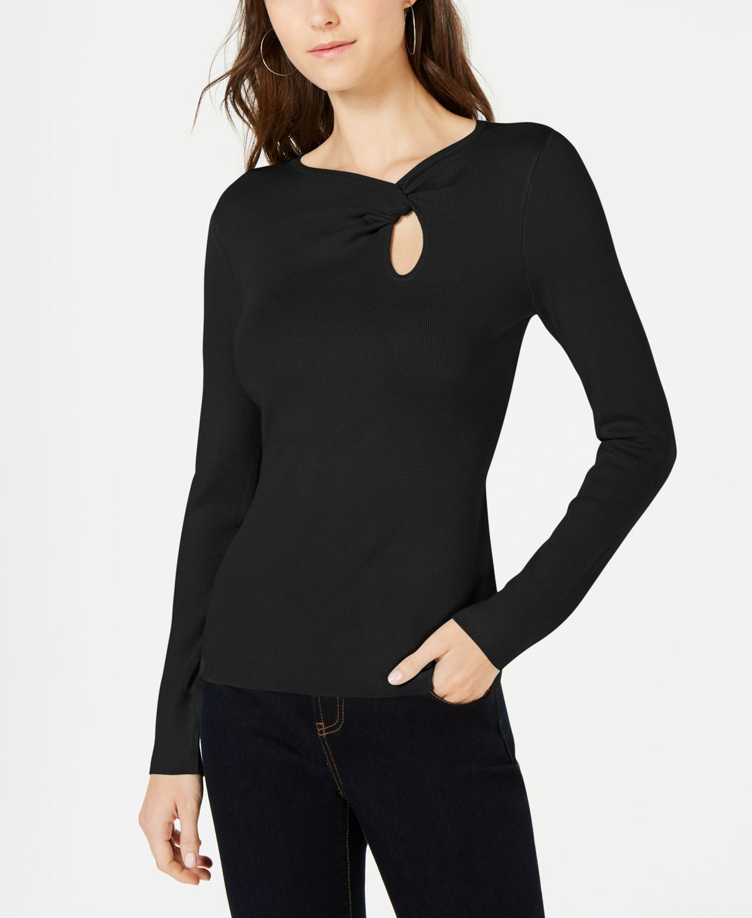 INC Twist-Front Long-Sleeve Sweater