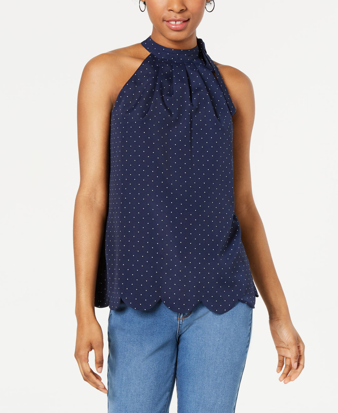 Printed Scalloped-Hem Halter Top
