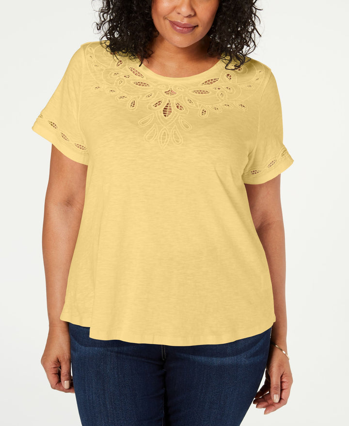 Charter Club Plus Size Cutout Short Sleeve Top