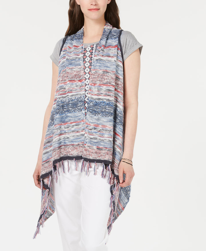 Style & Co Fringe Trim Multicolor Vest