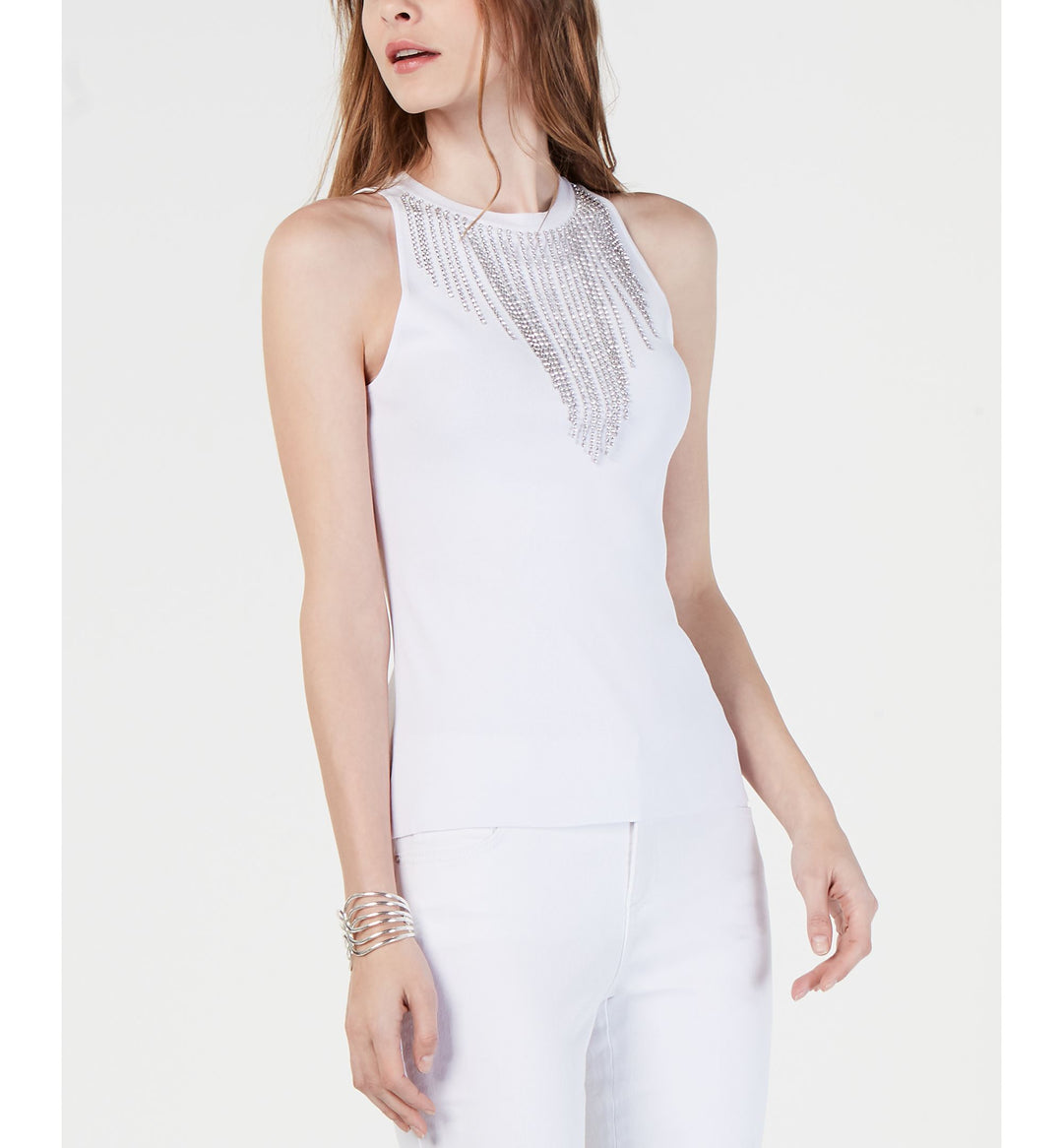 Rhinestone Necklace Sleeveless Sweater Top