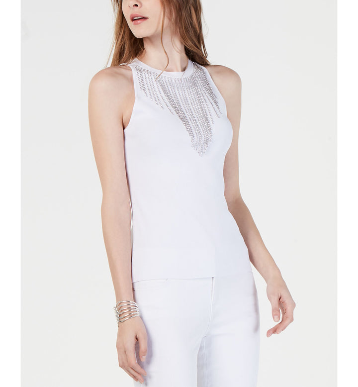 Rhinestone Necklace Sleeveless Sweater Top
