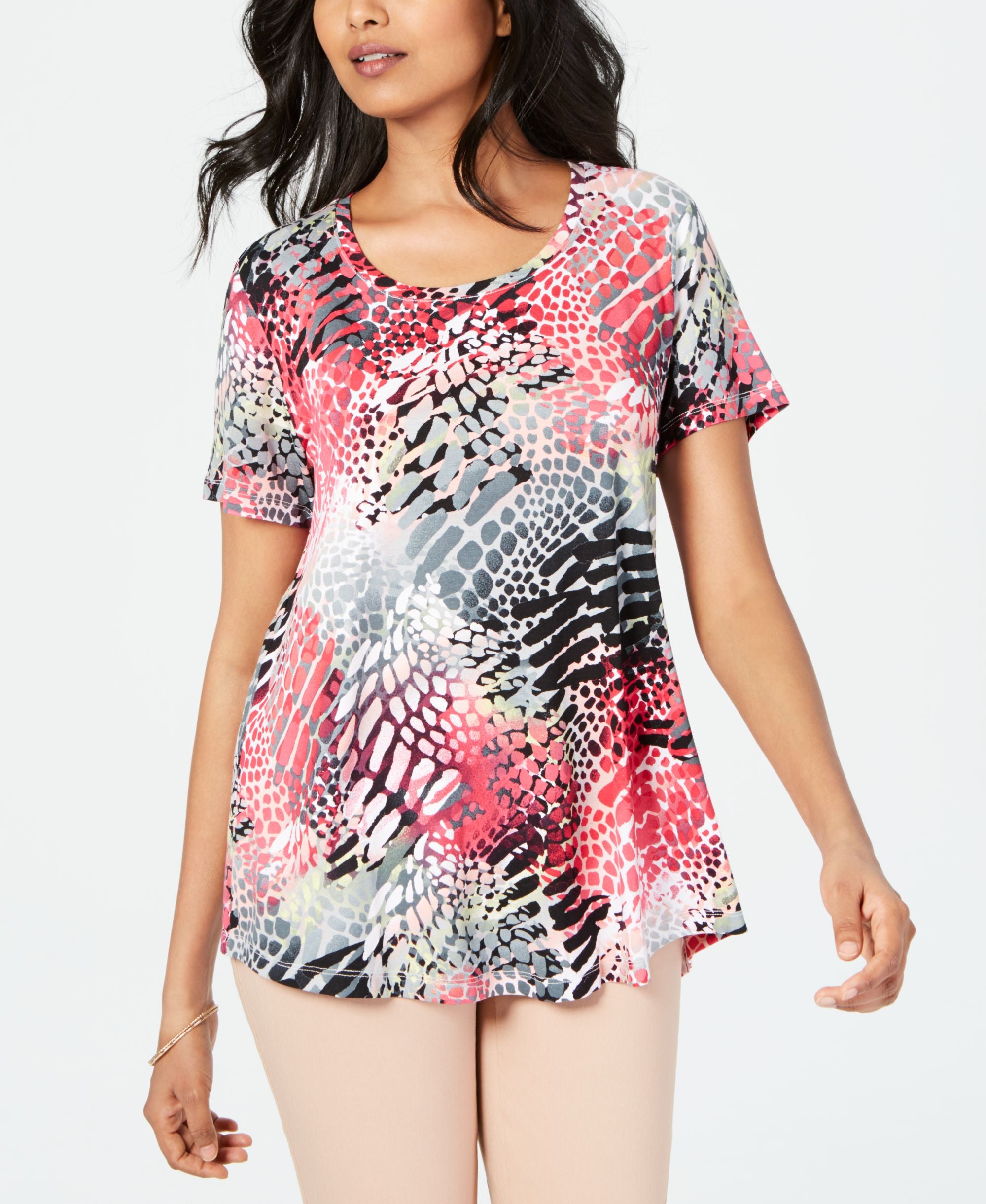 Printed Scoop-Neck Top