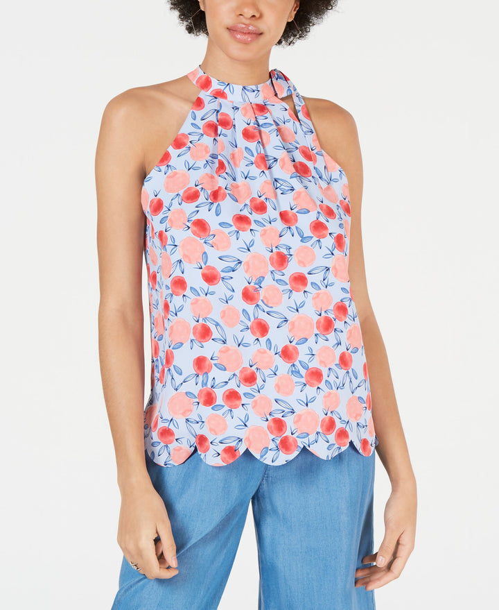 Printed Scalloped-Hem Halter Top