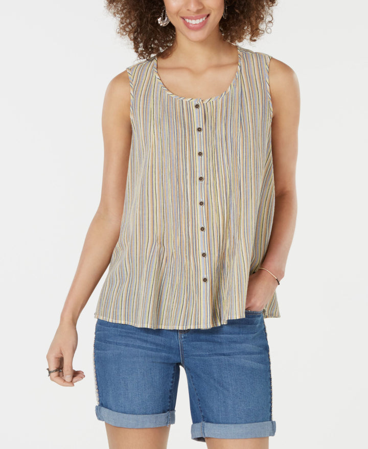 Style & Co Cotton Striped Button Front Top