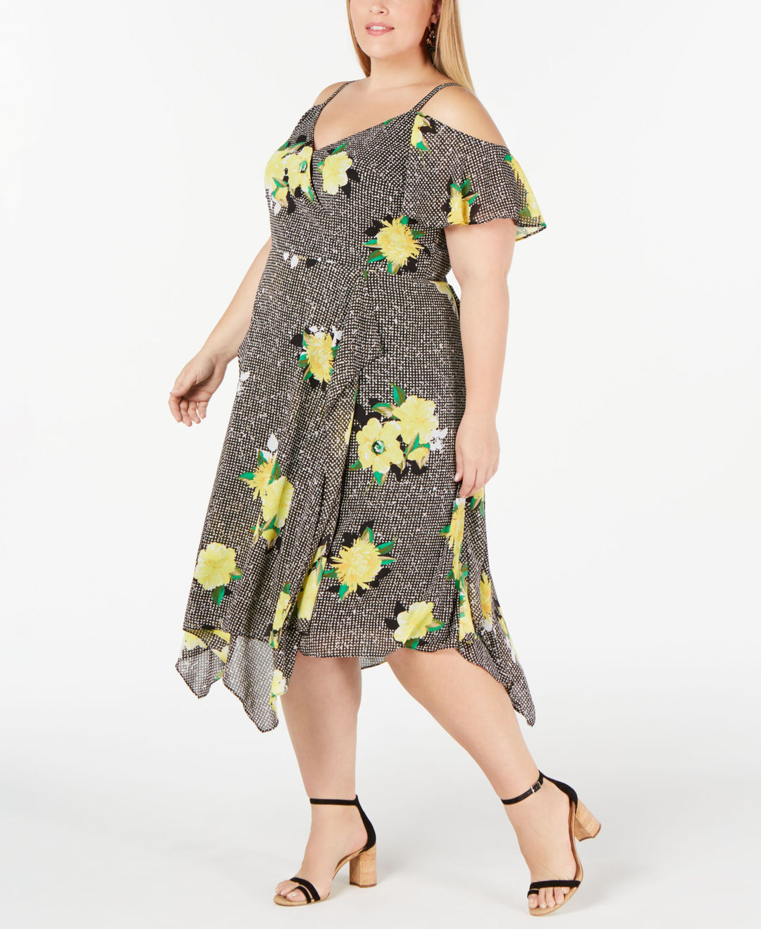 INC Plus Size Cold-Shoulder Midi Dress