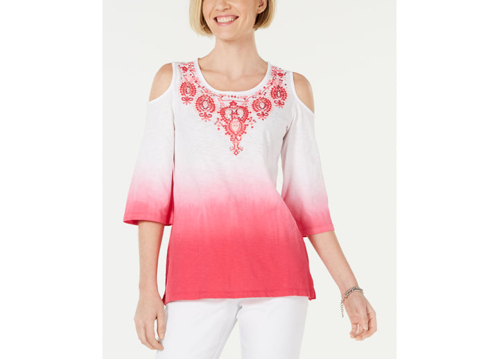 JM Collection Cotton Ombre Cold Shoulder Top