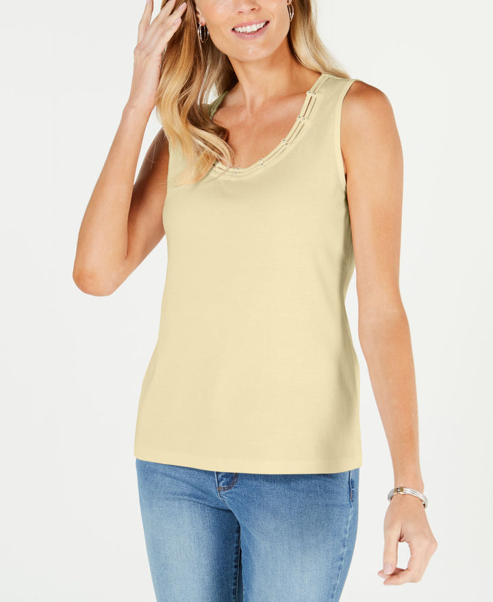 Karen Scott Stud Trim Ladder Neck Top
