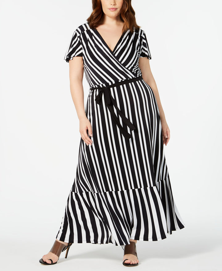 Plus Size Striped Faux Wrap Maxi Dress