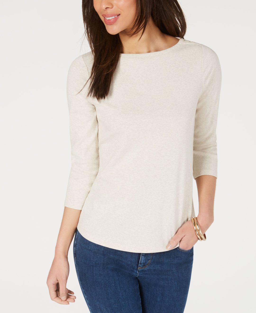 Charter Club Petite Pima Cotton Button Shoulder Top