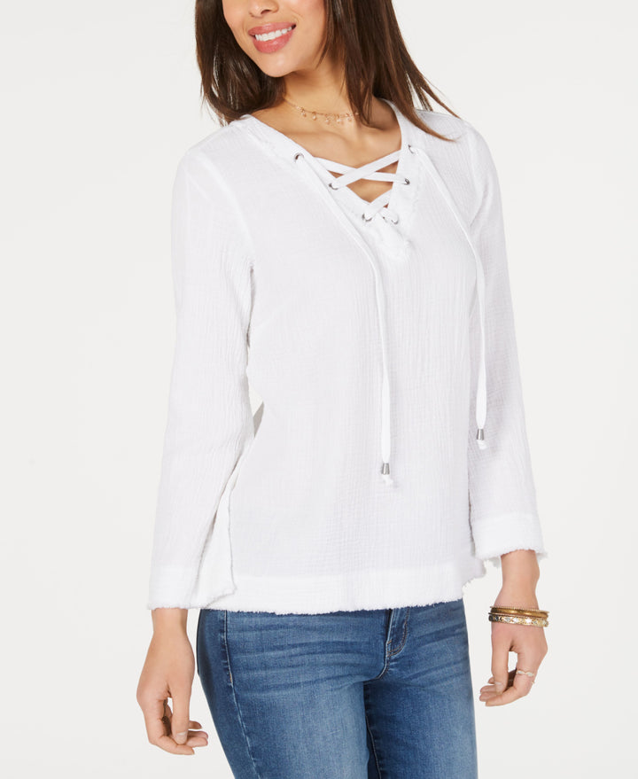 Cotton Lace-Up Textured Top