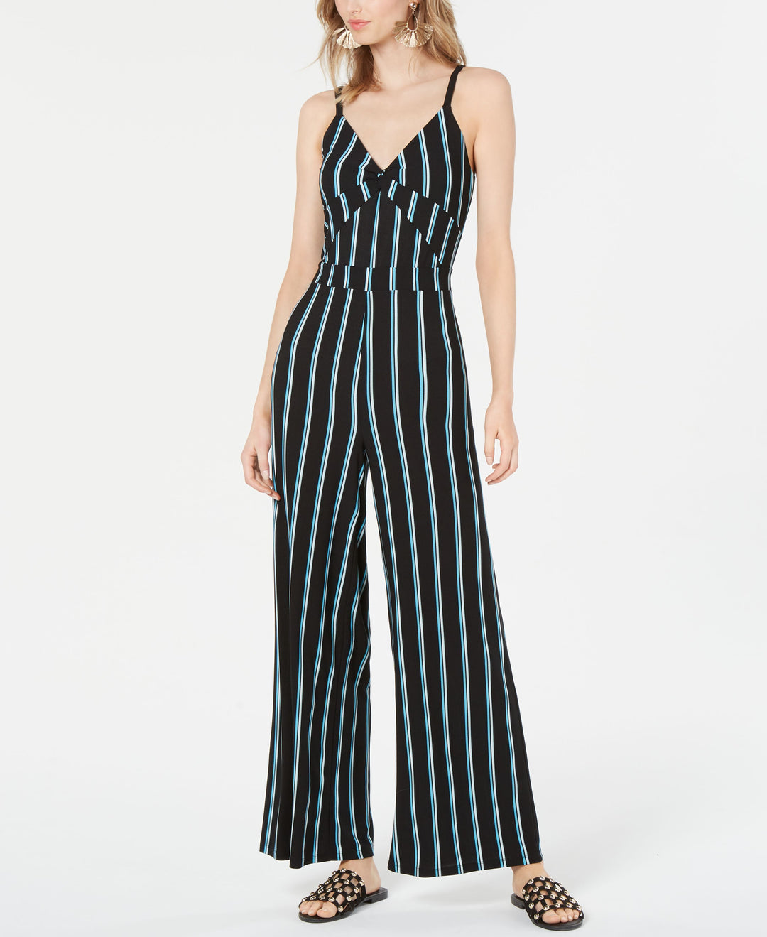 Striped Twist-Front Jumpsuit