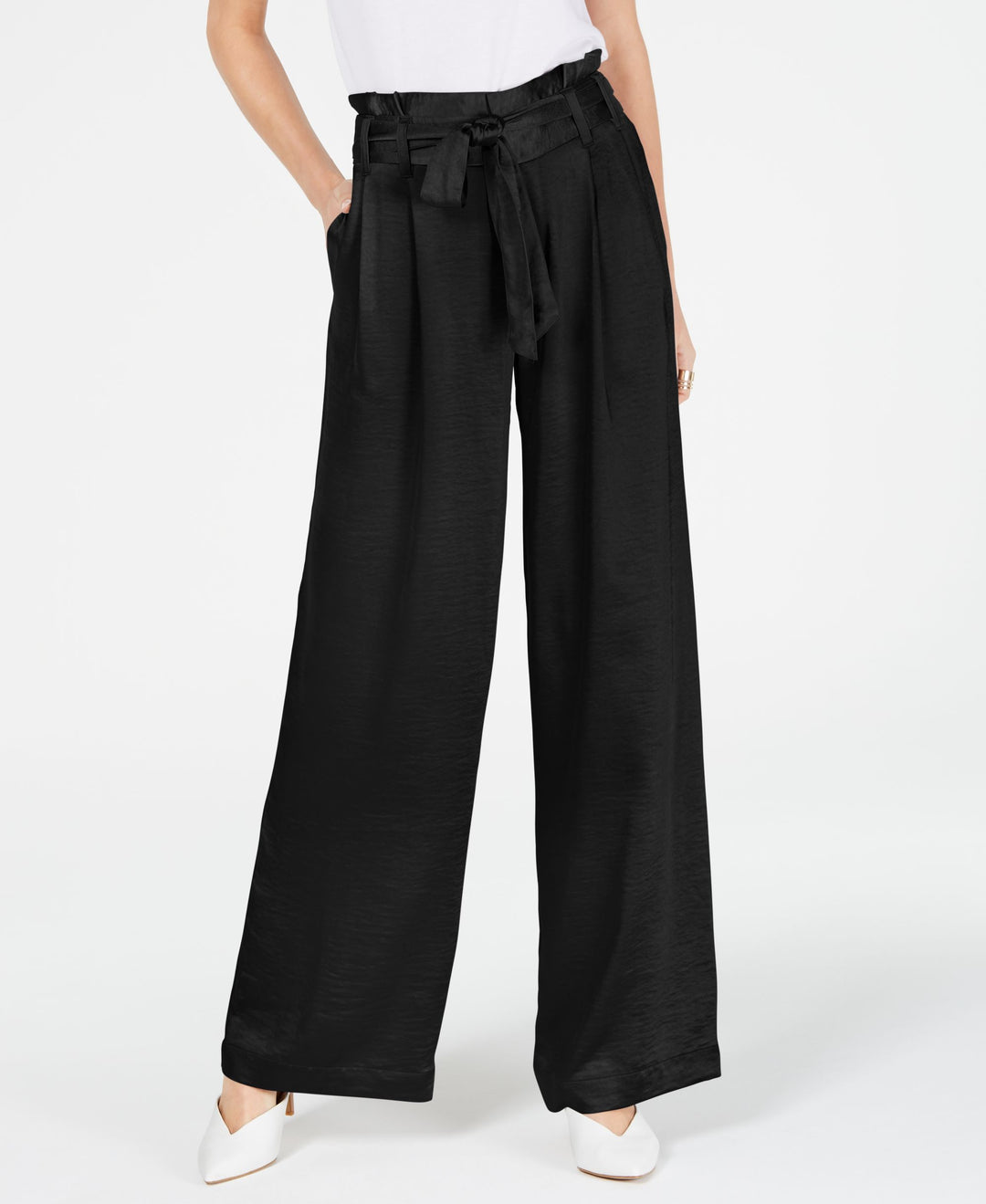 Satin Wide Leg Paper Bag Tie Waist Pants