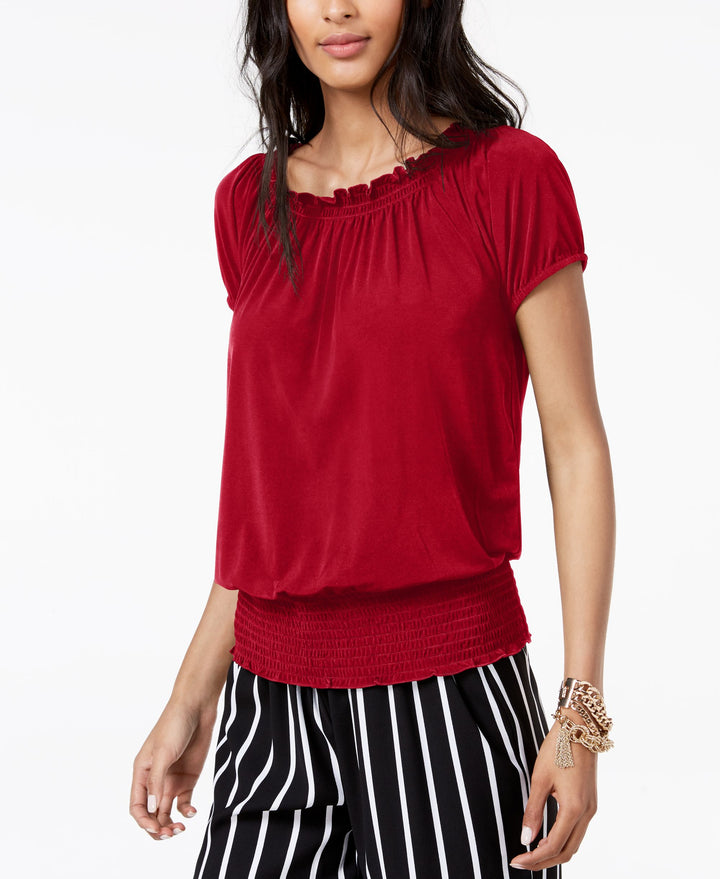 Smocked Short Sleeve Peasant Top
