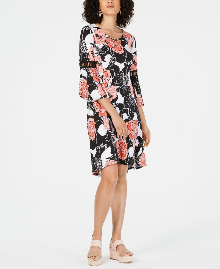 NY Collection Petite Printed Crochet Trim Dress