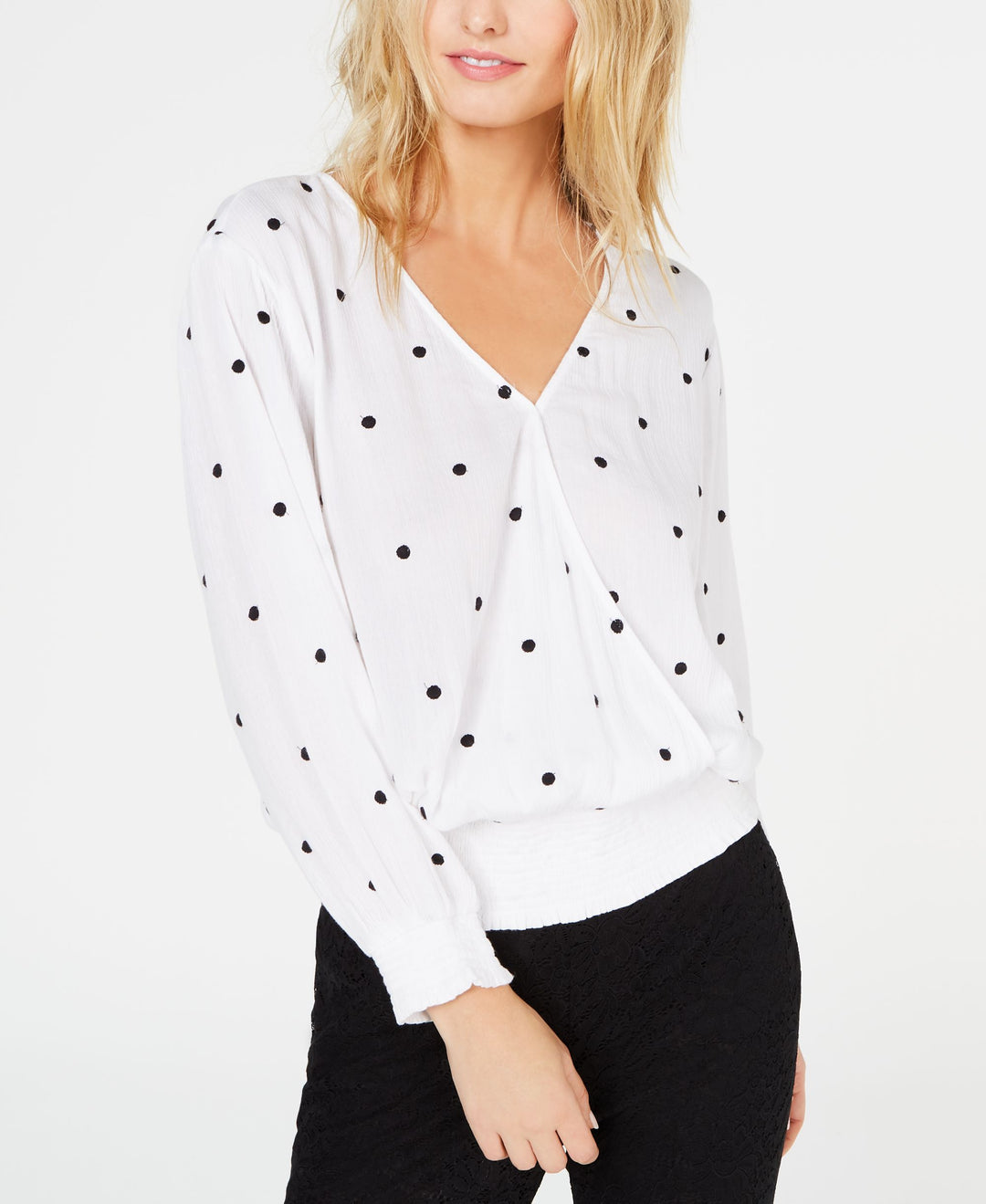 Polka Dot Smocked Surplice Top