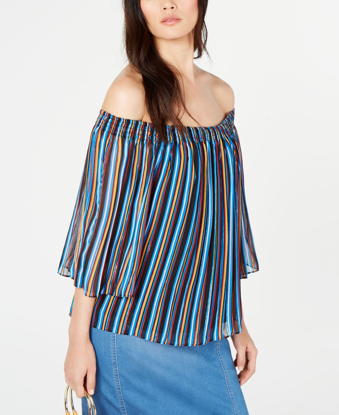 INC Printed Pleated Off-The-Shoulder Top