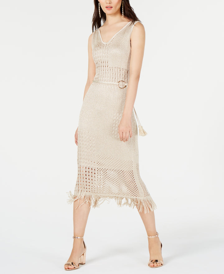 INC Belted Fringe Midi Dress