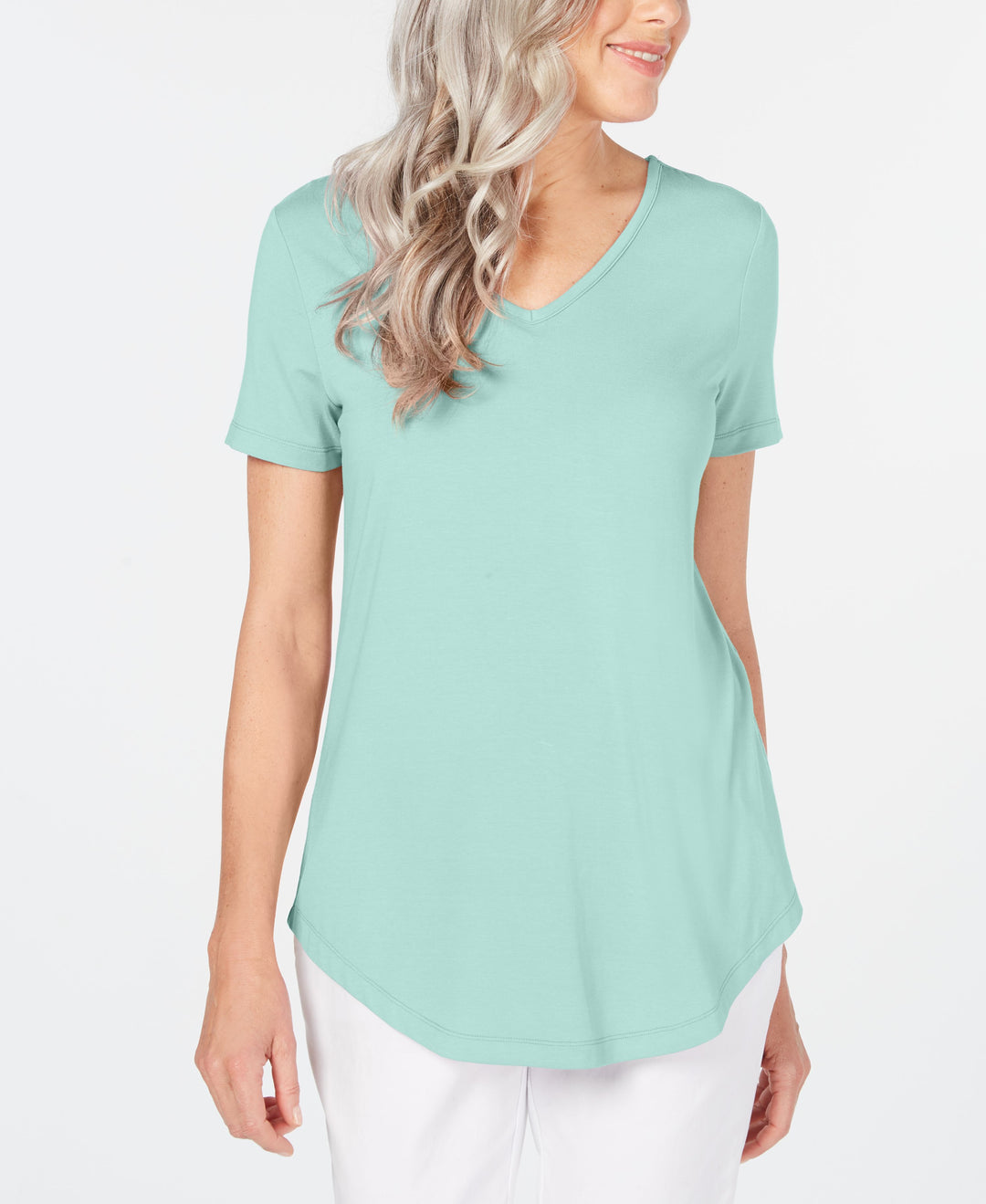 Petite Lattice-Back V-Neck Top