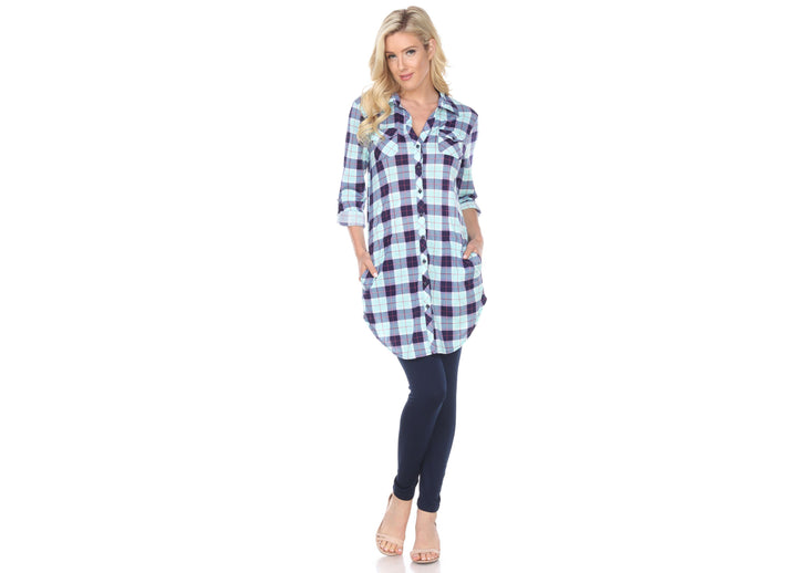 White Mark Womens Piper Stretchy Plaid Tunic