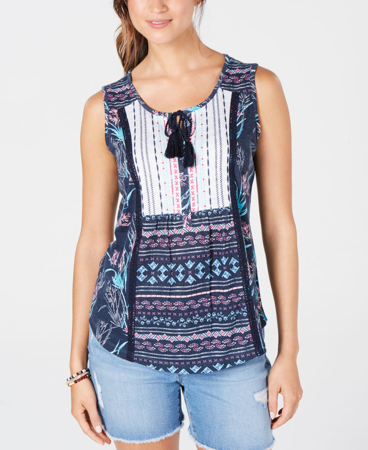 Petite Mixed-Print Tie-Front Top