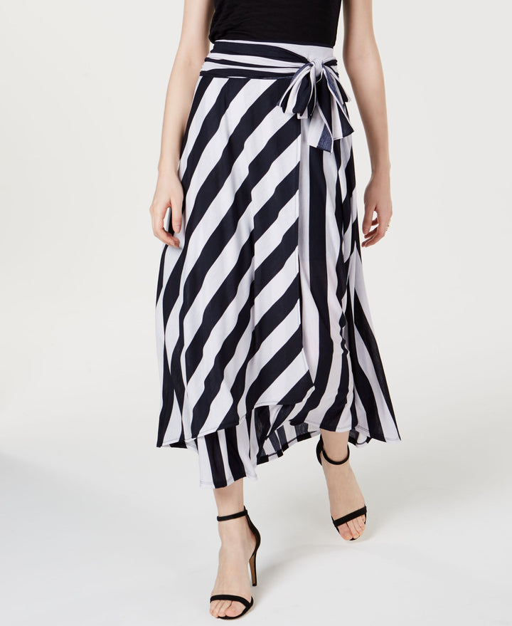 Tie Front Striped Maxi Skirt