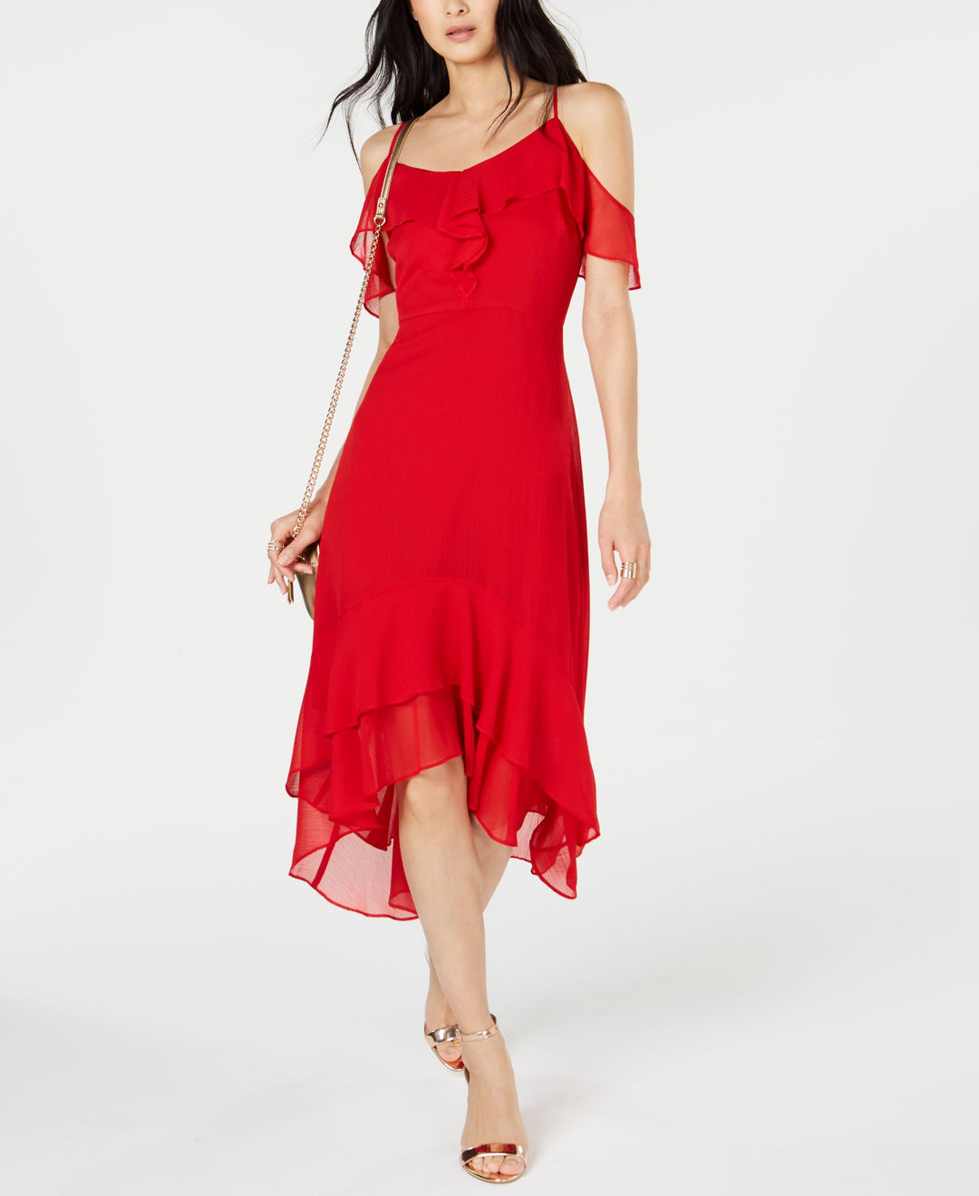 INC Solid Cold-Shoulder Midi Dress