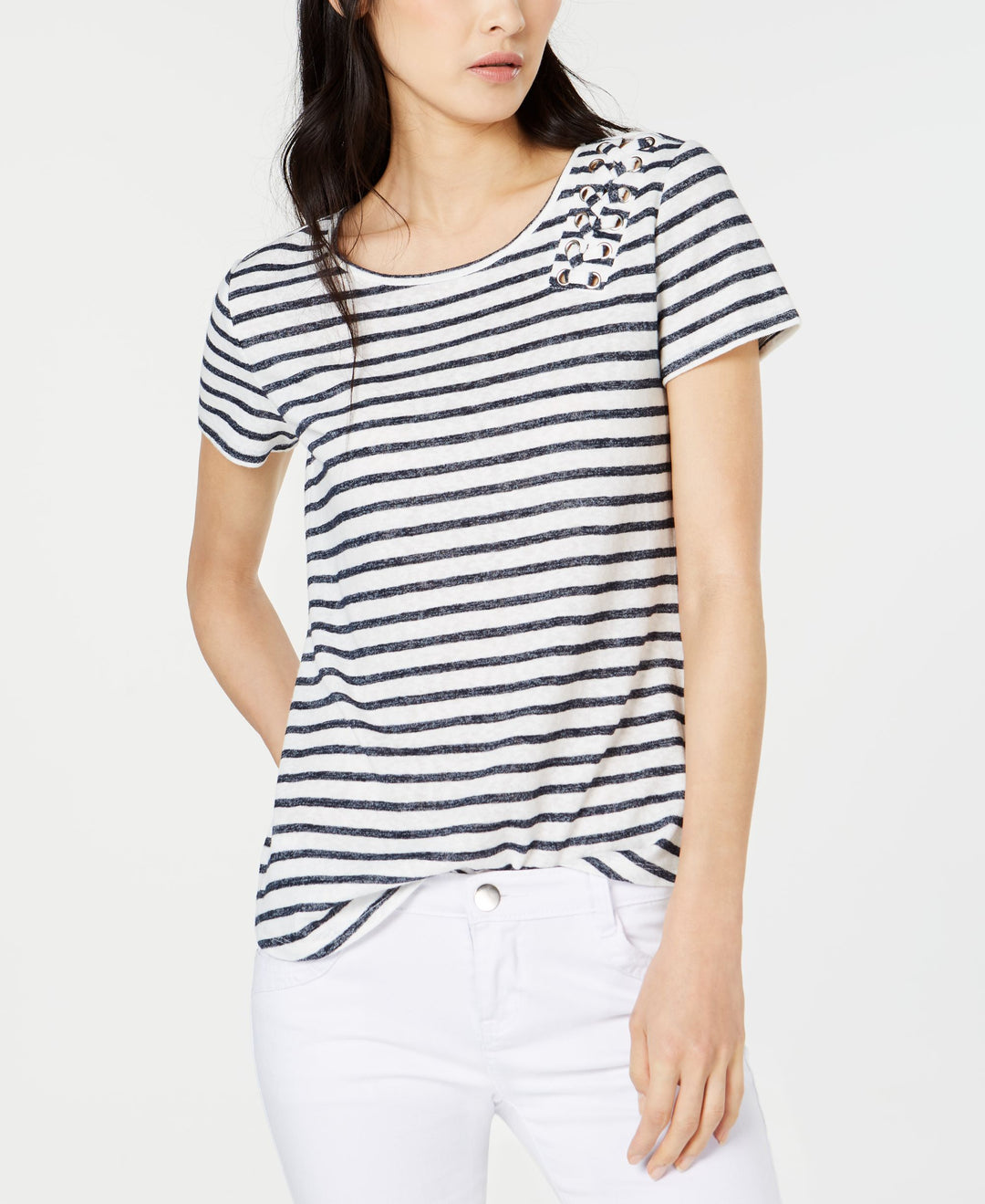 Lace Up Knit T-Shirt
